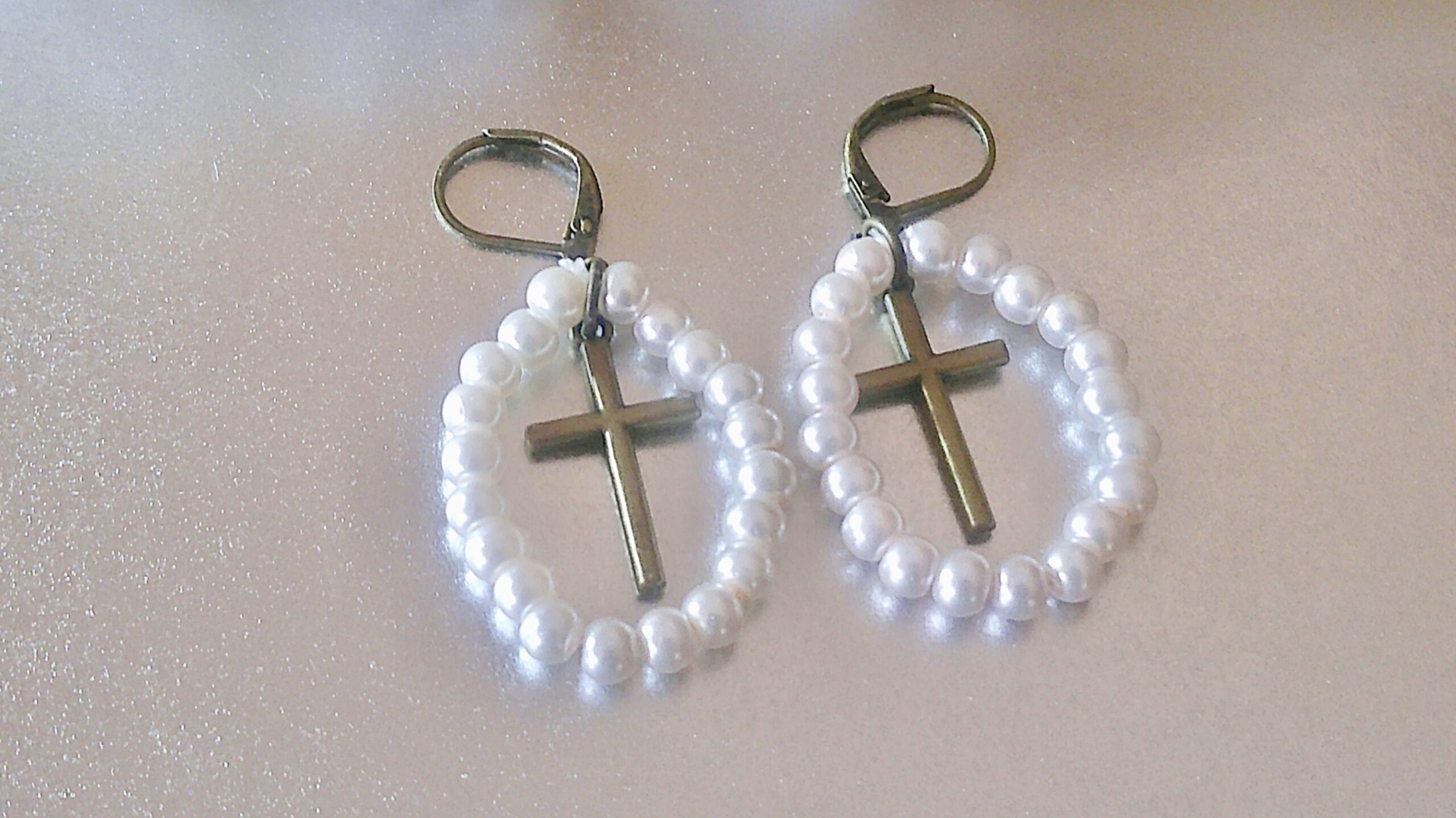 Antique Bronze Pearl Teardrop Earrings