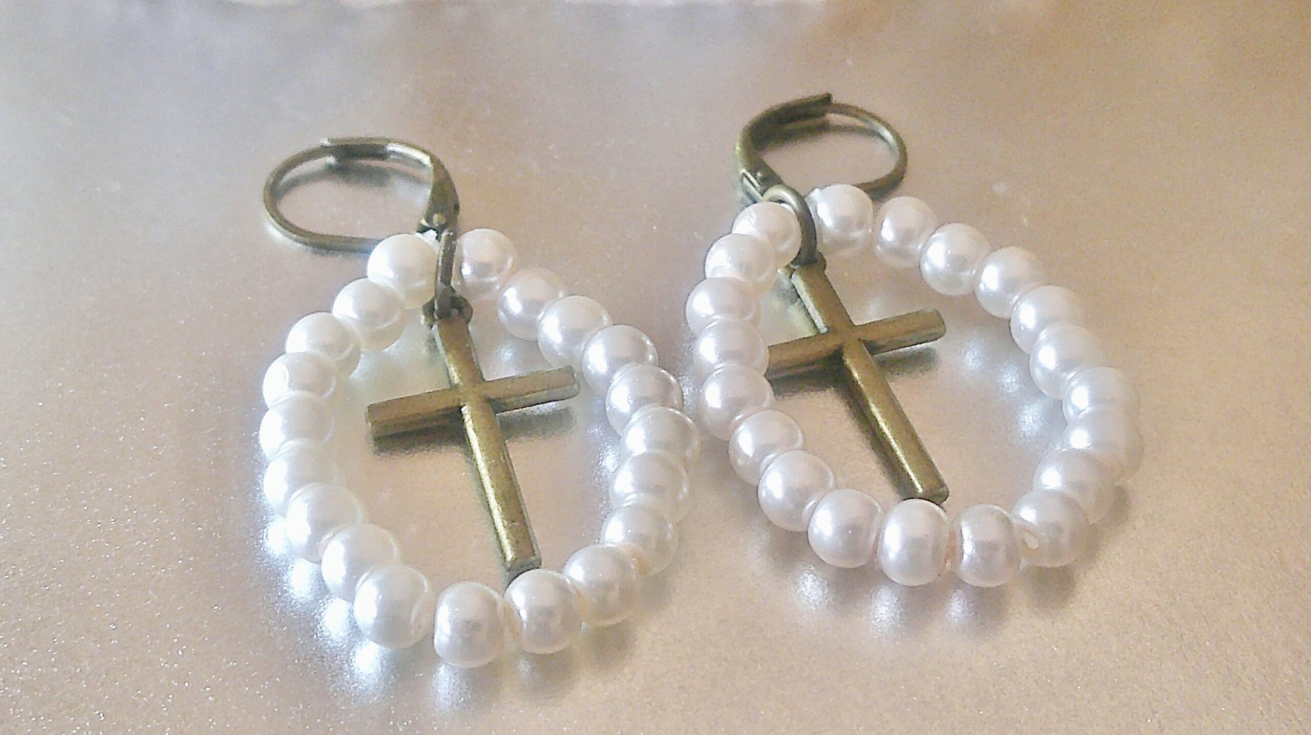 Antique Bronze Pearl Teardrop Earrings - Image 2