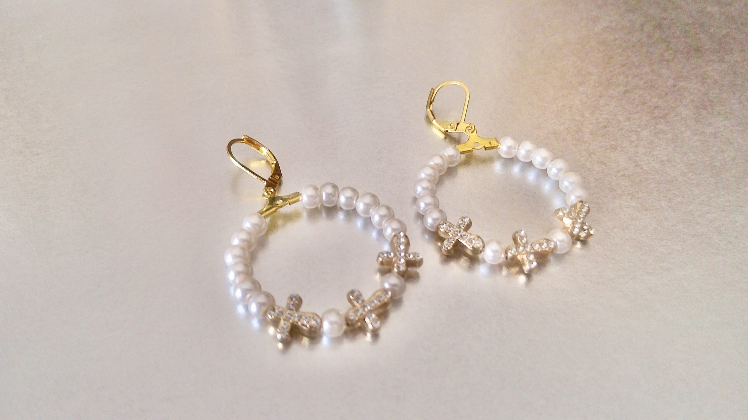 Pearl and Gold Vermeil Cross Hoop Earrings