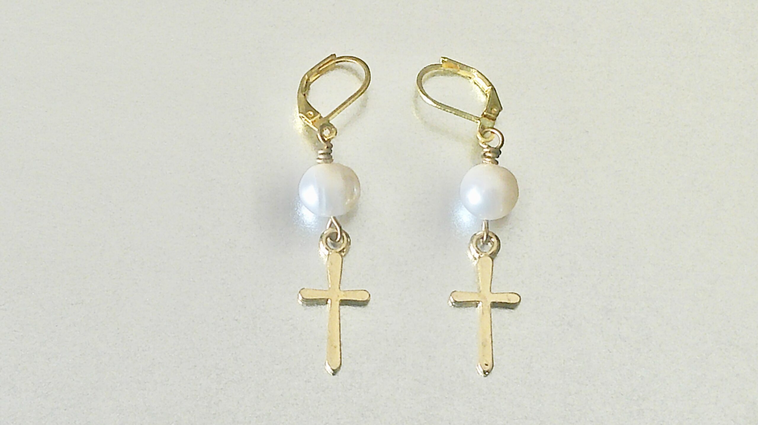 Freshwater Pearl Gold Vermeil Dangle Cross Earrings - Image 2