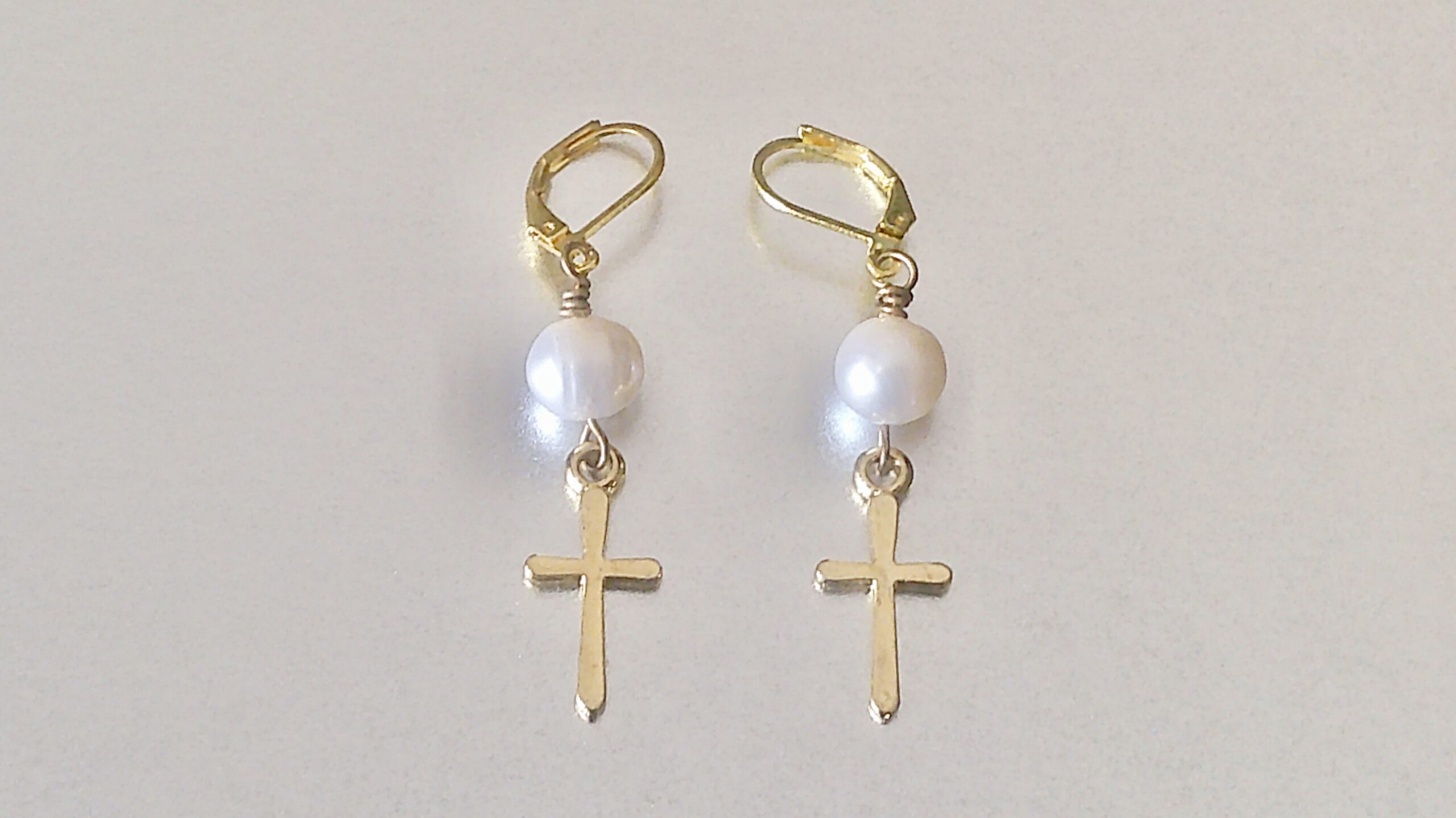 Freshwater Pearl Gold Vermeil Dangle Cross Earrings