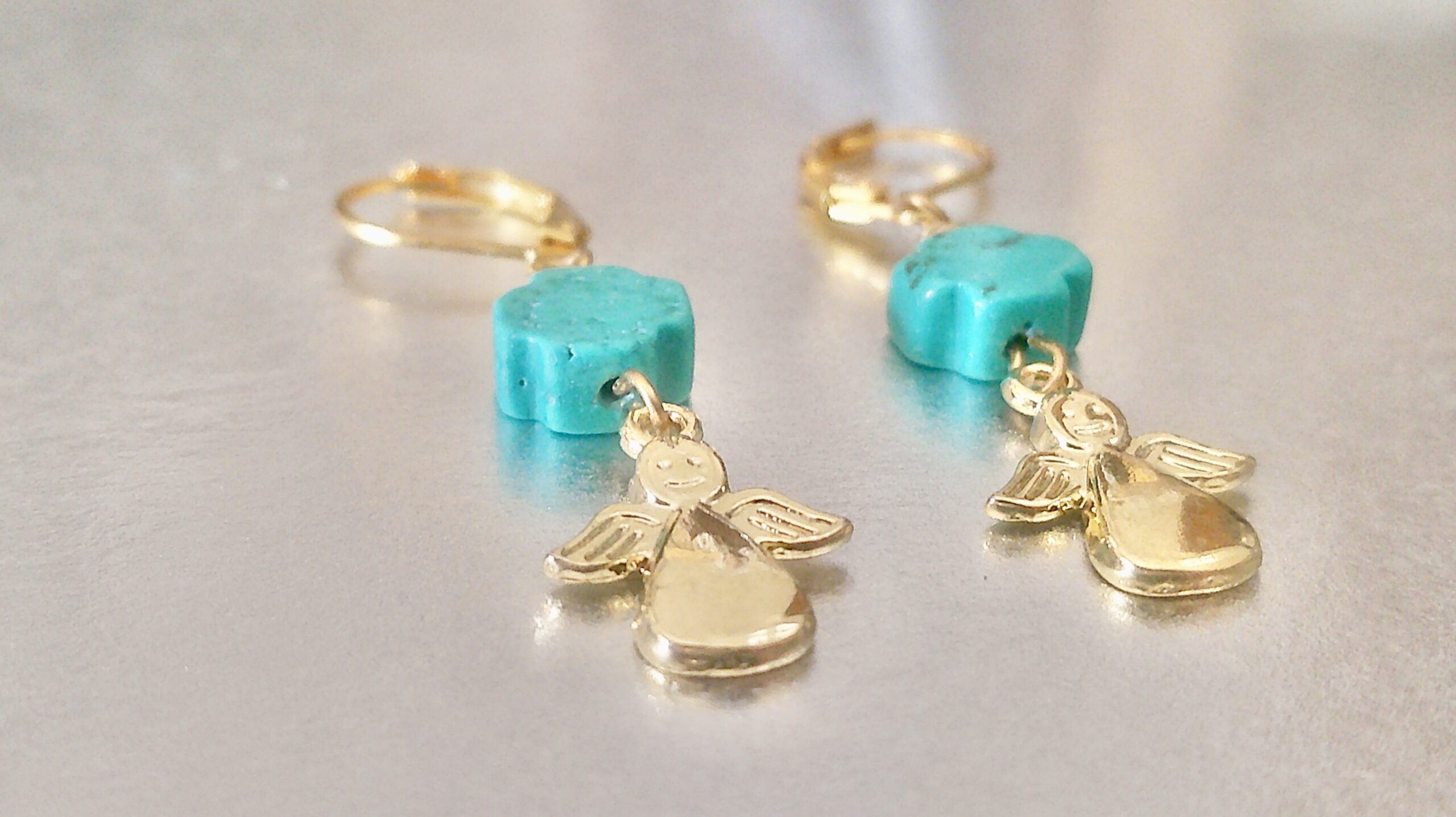 Gold Vermeil Angel Turquoise Cross Earrings - Image 2