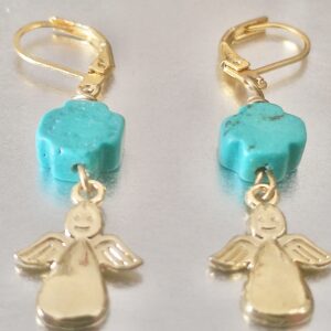 Gold Vermeil Angel Turquoise Cross Earrings