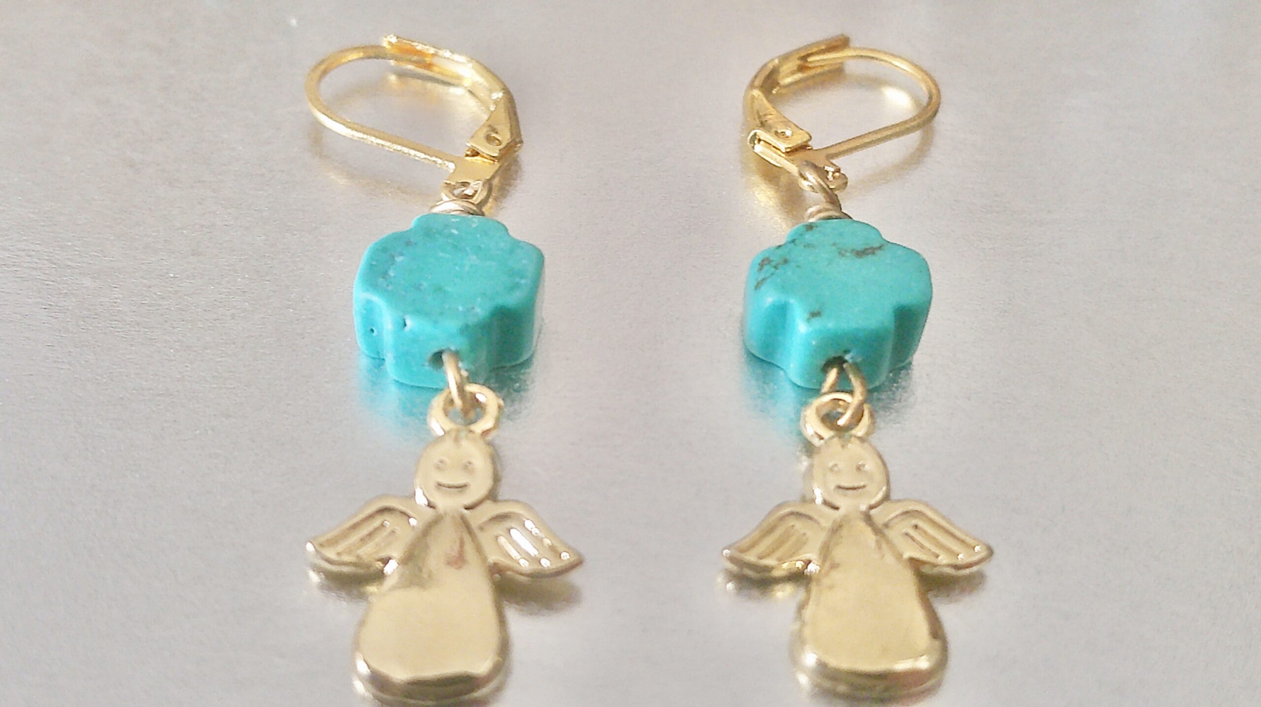 Gold Vermeil Angel Turquoise Cross Earrings
