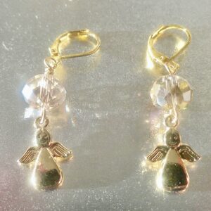 Smokey Crystal Quartz Gold Angel Dangle Earrings