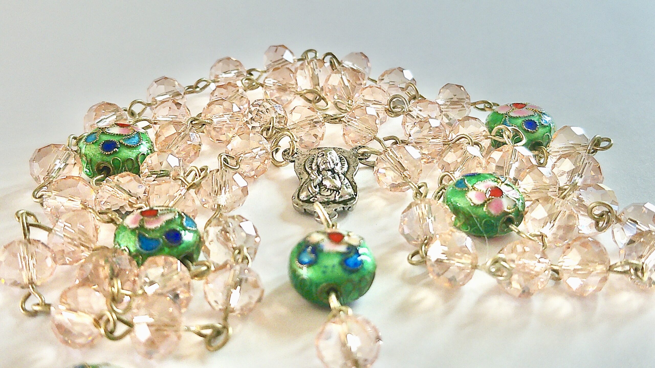 Mary Among The Roses Cloisonne Crystal Rosary - Image 3