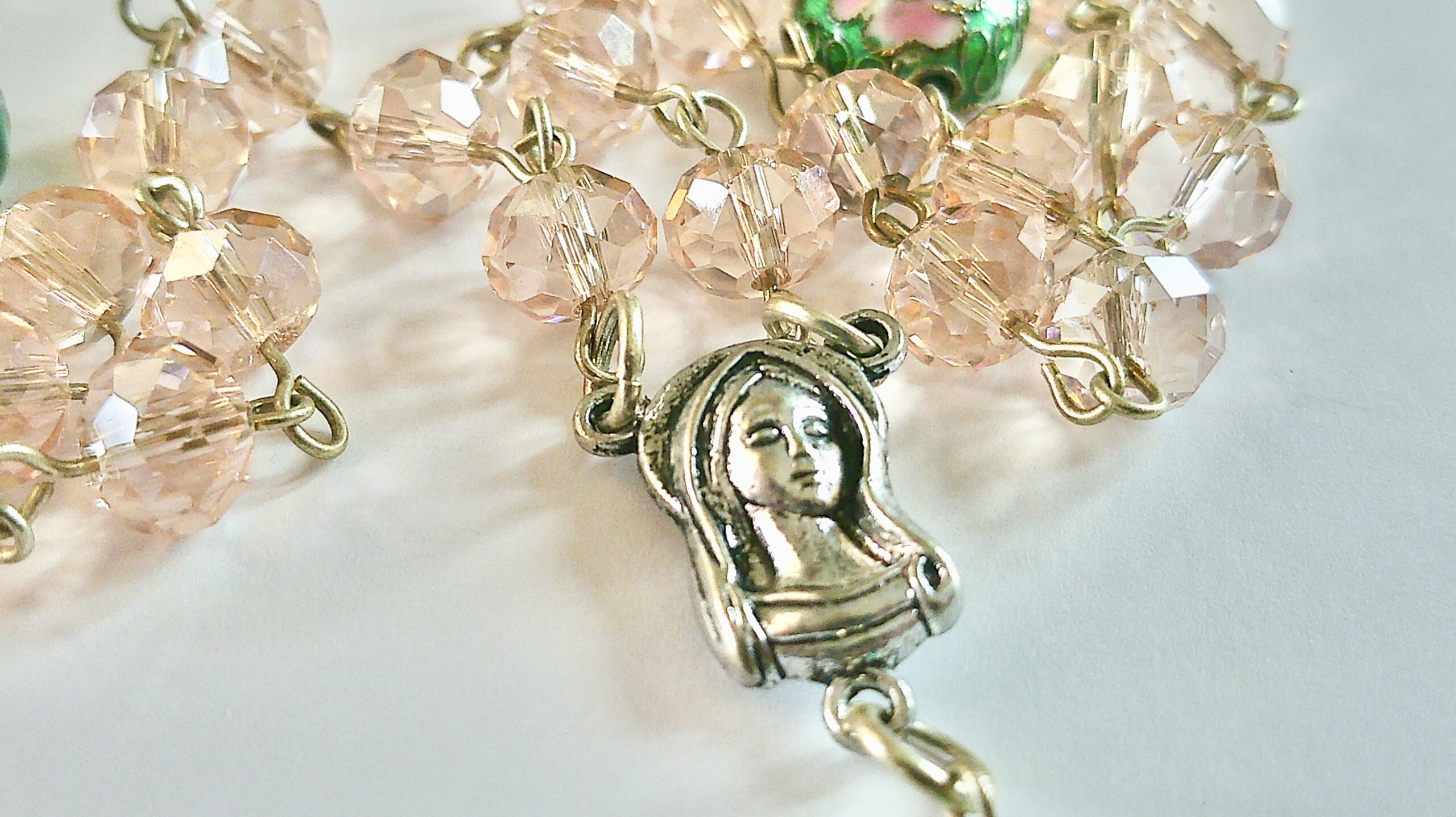 Mary Among The Roses Cloisonne Crystal Rosary - Image 5