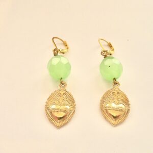 Sacred Heart Mint Green Crystal Gold Vermeil Dangle Earrings