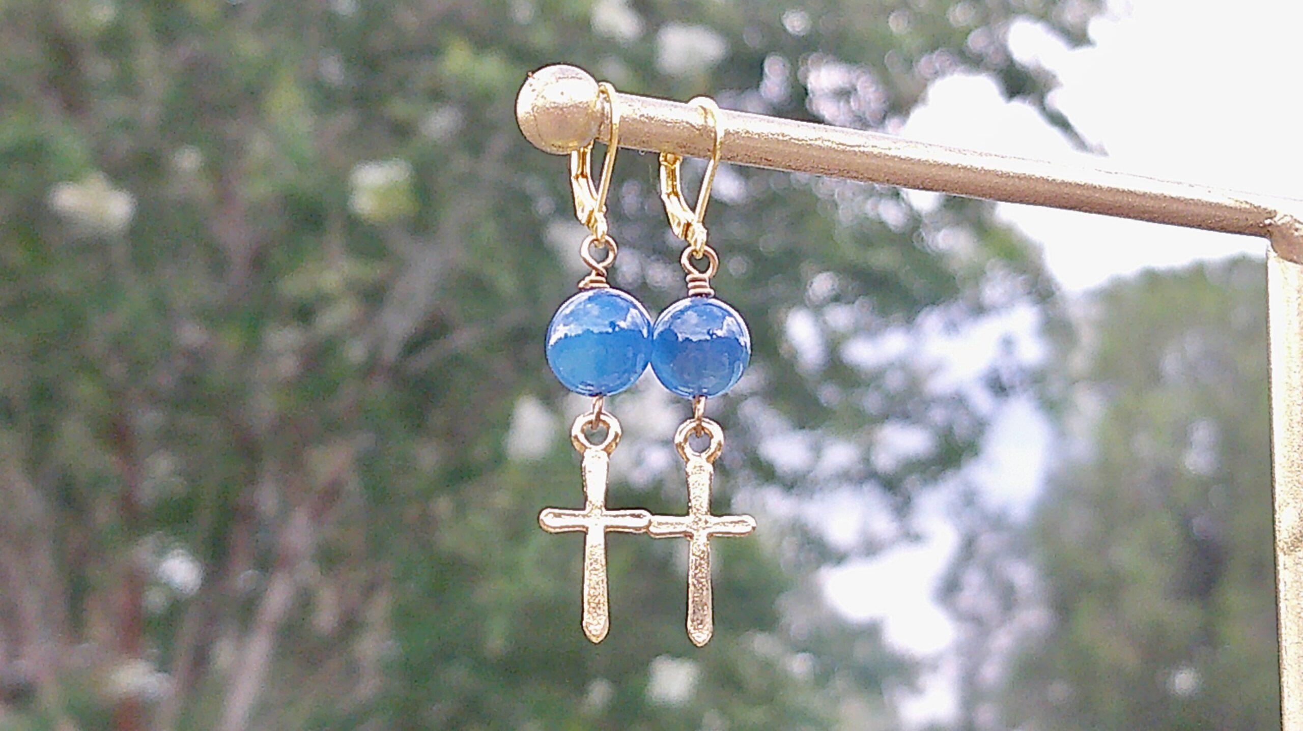 Sodalight Gold Vermeil Cross Dangle Earrings