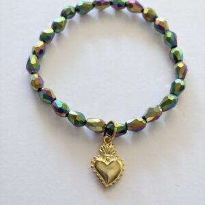 Mystic Rainbow Aura Sacred Heart Crystal Stretch Bracelet