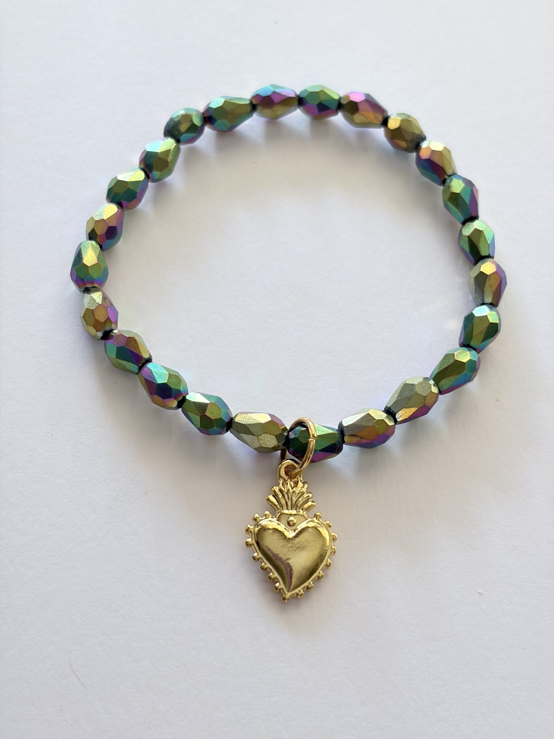 Mystic Rainbow Aura Sacred Heart Crystal Stretch Bracelet - Image 2